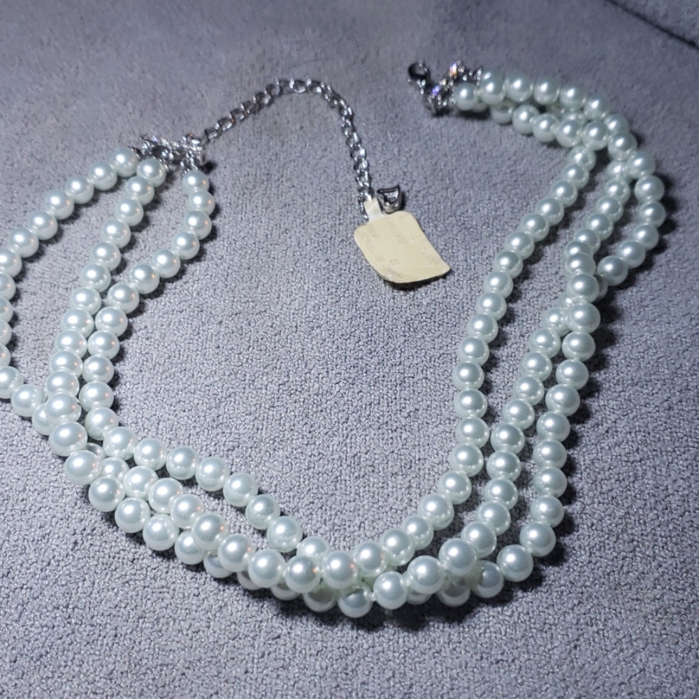 Three strand silver pave clasp cultured pearls